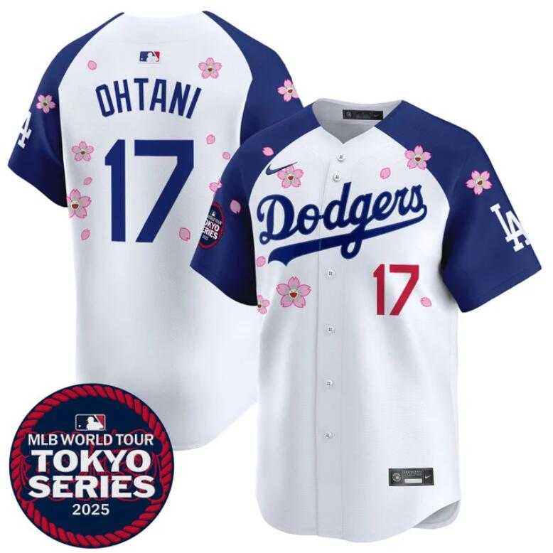 Men%27s Los Angeles Dodgers #17 Shohei Ohtani White Royal 2025 Tokyo Series Limited Stitched Jersey Dzhi->los angeles dodgers->MLB Jersey
